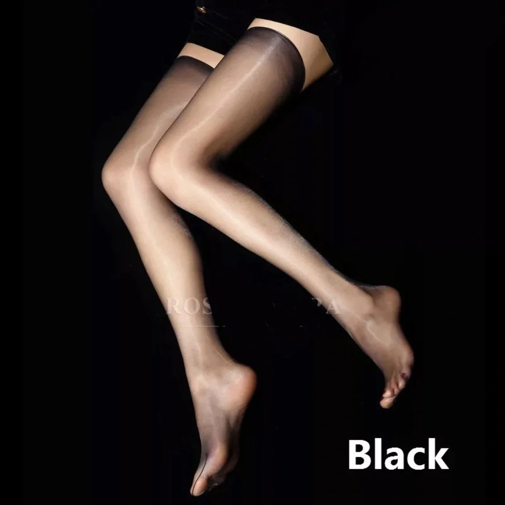 Vintage Oil Glossy Stocking 1D Ultra Thin Transparent Thigh High Stockings Beige